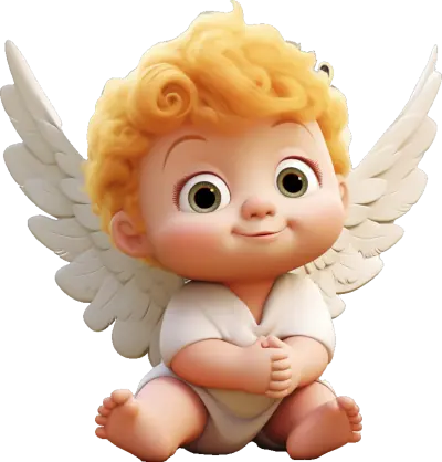 Curly-haired cherub sitting among the others