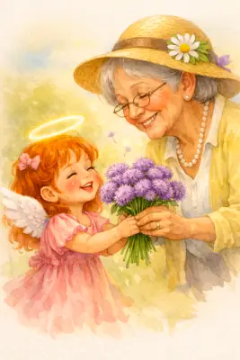 [Illustration of Rosie giving Aunt Bee a Bouquet of Purple Dandelions]